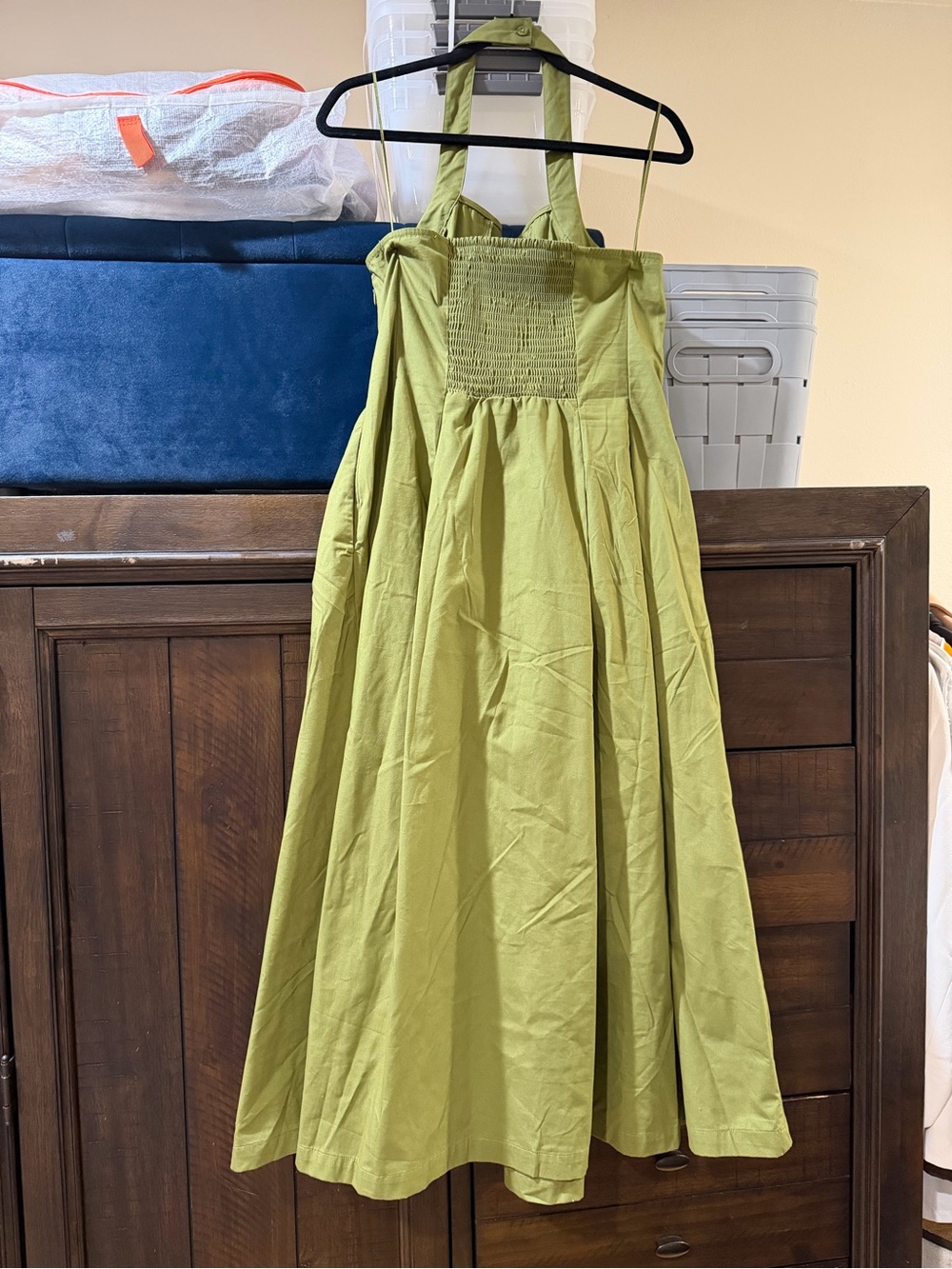 Olive Green Halter Mid-Length Women's Dress - Picture 5 of 5